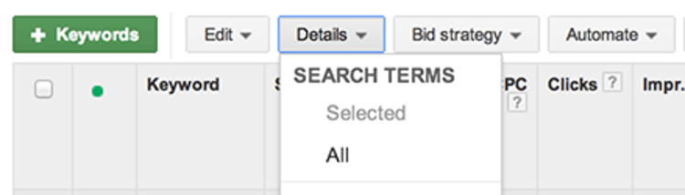 Adwords Search terms