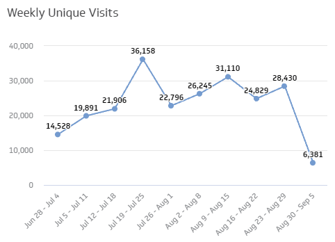 Weekly Unique visits graph