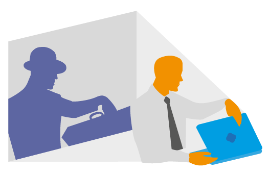 Business man opening laptop