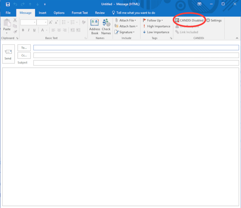 Outlook with CANDDi disabled