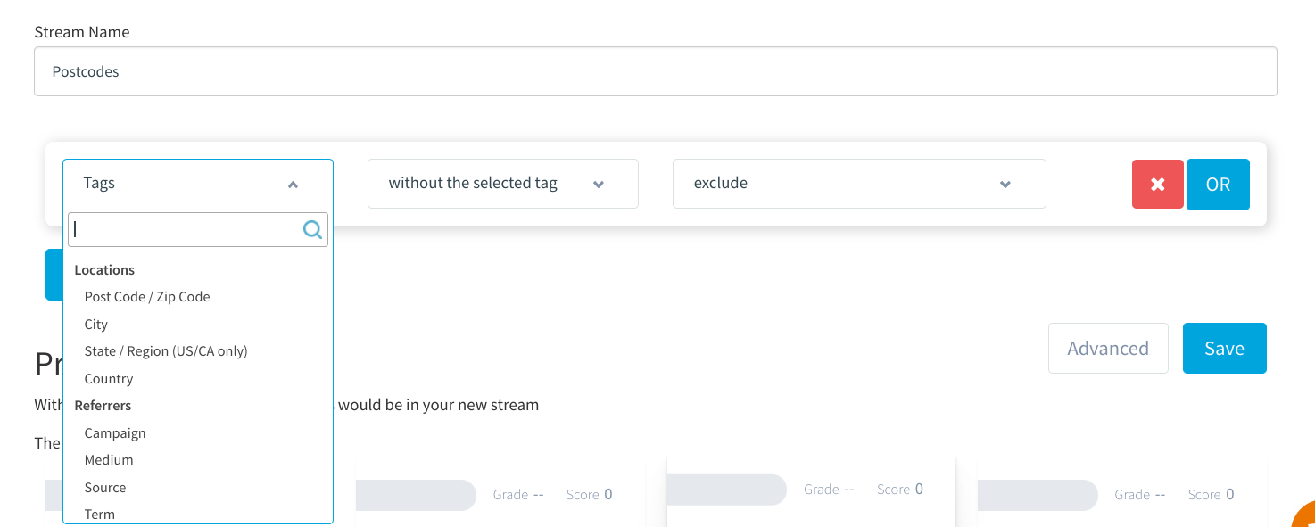 Postcode streams