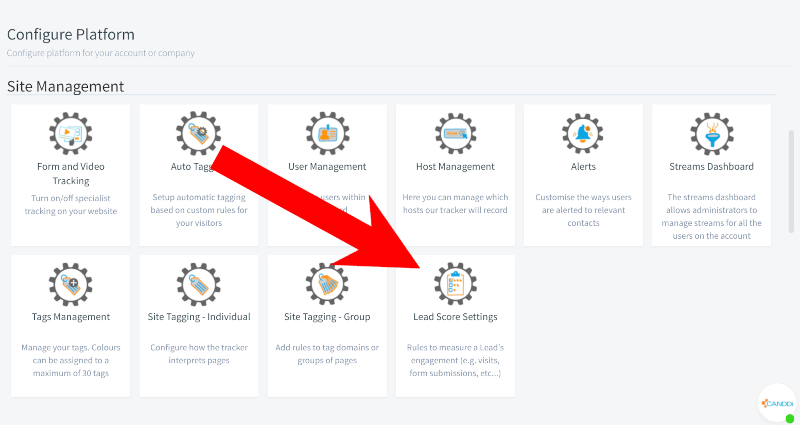 Settings page Lead Score and Grade button